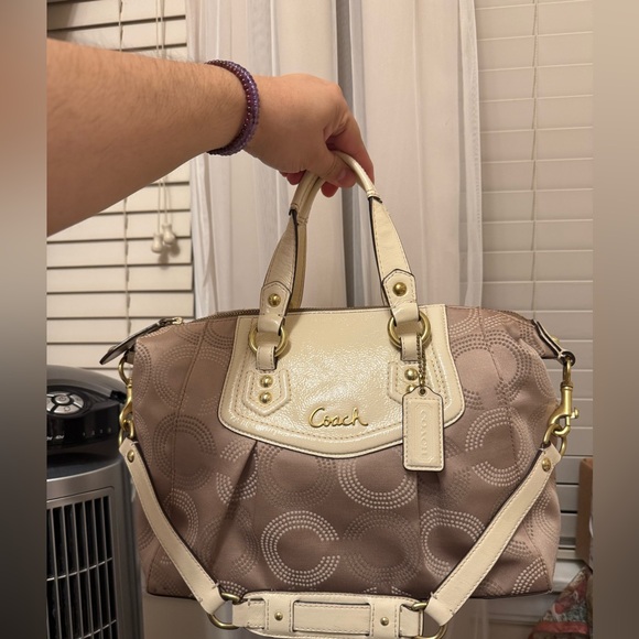 Coach Handbags - Coach  Ashley Taupe Signature Satchel with Cream Leather Trim